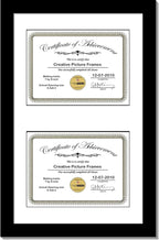 Creative Picture Frames 10X16Bk-W Black Vertical Double Diploma Frame With 2 Opening White Matting | Holds 2-6X8-Inch Documents With Installed Wall Hanger (White Mat-Vertical Black Frame, 7X9)