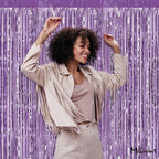4 Pack Light Purple Fringe Curtain Backdrop, 3.2Ft x 6.6Ft Metallic Tinsel Foil Fringe Streamers Curtains Background for Photo Booth Birthday Baby Shower Party Thanksgiving Christmas Decorations