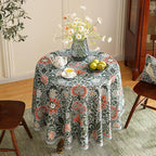 ISAENNE Designer Bohemian Linen Green Round Tablecloth,Floral Indoor Table Cloth,Stain Resistant Decor Tablecloths for Dining Thanksgiving Kitchen Party Christmas,Diameter 67"-Naples
