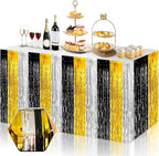 3 Pack 29 x108 Inch Black Gold Silver Foil Fringe Table Skirts Metallic Banner for Tinsel Streamer Garland Backdrop for Parade Floats Wedding Thanksgiving Birthday Christmas Halloween Party Decoration