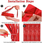 4 Pack Red Backdrop, 3.28 FT x 7.05 FT Party Streamer, Metallic Birthday Tinsel Backdrop Foil Fringe Curtains, Door Streamer for Red Party Decorations Casino Decor Photo Booth Props