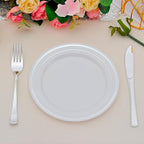 200pcs Silver Dessert Plates with Forks for 100 Guests-100pcs 7.5" Disposable Silver and White Small Plates with 100pcs 7.4" Forks-Cake/Appetizer/Salad Plate for Wedding,Birthday,Party