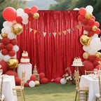 SquarePie Sequin Backdrop Curtain Not See Through Thick Glitter Background for Party 10FT x 10FT Red