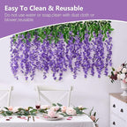 5 Pack Purple Wisteria Hanging Flowers, 3.44 Ft Fake Hanging Flowers, Artificial Wisteria Garland Vines for Wedding Room Backdrop Outdoor Patio Garden Decoration
