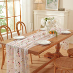 White Embroidery Daisy Fall Table Runner 120Inch 10FT Florals Soft Sheer Tulle Fabric Table Runner for Home Decor, Brithday, Wedding, Baby Shower ,Holiday ,Parties, DIY Craft,3PC