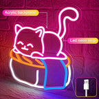 Cute Sushi Cat Neon Sign for Bedroom,Light Up Cat Sign for Pet Store Wall Decor,Kawaii LED Neon Light for Cat Sushi Lovers,Pink Cat Wall Sign for Girls Room,Animal Neon Light Up Wall Art