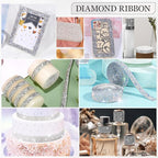 Rhinestone Ribbon 3 Yards Self Adhesive Rhinestone Strips Diamond Ribbon Sticker Crystal Roll Glitter Bling Rhinestones Tape for Crafting DIY Art Decoration (Silver AB,0.6 Inch)