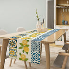 Lemon Table Runner,Watercolor Blue Fruits Green Leaves Print Table Cloth Kitchen Dining Table Home Party Decoration 13x108 Inch