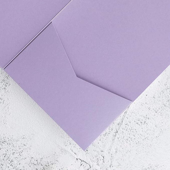 20 PCS Lilac Tri-fold Laser Cut Wedding Invitation Pockets for 5x7 Wedding Cards Bridal Shower Engagement Quinceanera Invitation