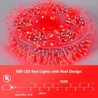 YEGUO 165ft 500 LED Halloween Lights Outdoor Waterproof, Red String Lights Indoor Plug in, 8 Modes Clear Wire for Halloween Holiday Home Tree Garden Patio Decor