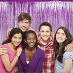 4 Pack Light Purple Foil Fringe Curtain Backdrop, 3.28Ft x 8.2Ft Metallic Tinsel Foil Fringe Streamers Curtains for Party,