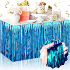 3 Pack Lake Blue Foil Fringe Table Skirts Metallic Tinsel Streamers Garland Banner Backdrop for Table Decor, Parade Float, Birthday, Wedding, Halloween, Christmas Party Decorations(29x108 In)
