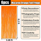 6 Pack Macaron Orange Foil Fringe Curtain Backdrop, 3.28Ft x 8.2Ft Metallic Tinsel Foil Fringe Streamer Curtains for Photo Booth, Birthday, Wedding, New Year Party Decorations