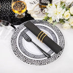 WELLIFE 350Pcs Black Plastic Dinnerware and Napkins Party Supplies Include:50 Dinner Plates, 50 Dessert Plates, 50 Napkins, 50 Cups and 50 Plastic Cutlery