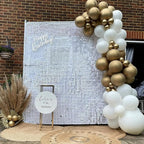 Qcity Matte White Sequin Wall Backdrop 30PCS, Black Back Not See-Through Design, Square Sequin Glitter Backdrop Panel, Perfect for Outdoor Events, Birthdays, Wedding and Party Decoration