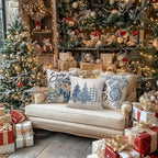 GEEORY Winter Christmas Throw Pillow Covers 16 x 16 Inch Set of 4, Xmas Trees Snowflake Snowman Joy Plaid Holiday Farmhouse Decorative Cushion Cases for Home Decoration G582-16