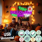 Halloween Time Neon Sign Ghost Decor Sign Spooky Neon Sign, Halloween Hanging Neon Light for Bat Pumpkin Neon Light for Bar Man Cave Horror Party Game Room Man Cave Horror Party Game Room