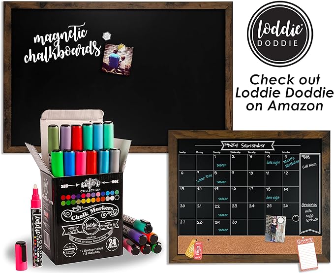 Loddie Doddie Magnetic Chalkboard Sign - 20 x 30 in Rustic Wood Frame - Easy-Erase Surface & Chalkboard Calendar for Wall - Magnet Board for Wall