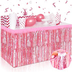 3 Pack 29 x108 Inch Pink Foil Fringe Table Skirts Metallic Banner for Tinsel Streamer Garland Backdrop for Parade Floats Wedding Thanksgiving Birthday Christmas Halloween New Year Party Decoration
