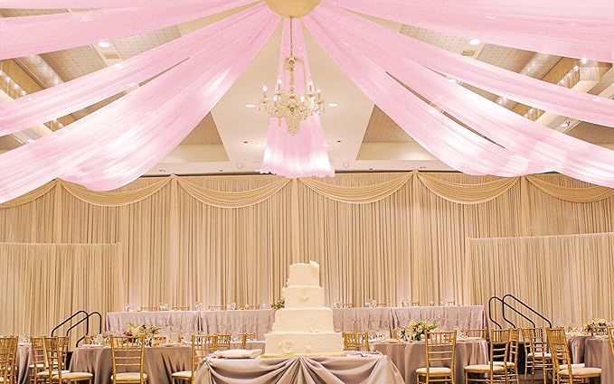 6 Panels Pink Ceiling Drapes for Wedding 5ftx30ft Ceiling Drapes Wedding Arch Draping Fabric Cheesecloth Sheer Curtain Romantic Ceiling Decorations for Weddings Party Banquet Ceremony Stage