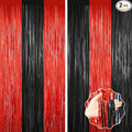2Pack Black Red Backdrop Curtains Party Decor, Door Streamers Photo Booth Backdrop Metallic Party Streamer Tinsel Foil Fringe Curtains Backdrop Halloween Baby Shower Bachelorette Xmas Party Decors