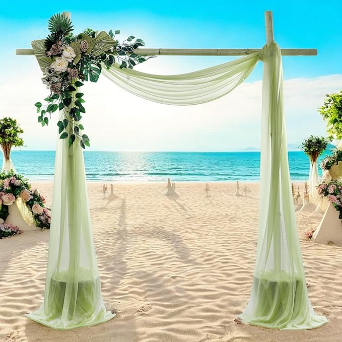 MDS Halloween Chiffon Draping Fabric - 2 Panel, 30" Wide x 100ft Long - Sheer Spooky Arbor & Canopy Drapery for Haunted House Backdrops, Party Ceilings, DIY Costumes & Themed Events - Sage Green