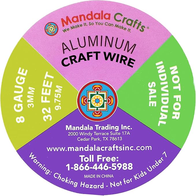 Mandala Crafts 8 Gauge Anodized Aluminum Craft Wire for Jewelry Making - 120 FT Colored Flexible Silver Lavender Purple Pink Ice Blue Turquoise Wire - Bendable for Bonsai Armature Crafting Sculpting