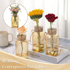Gold Vases for Centerpieces Set of 6, Mason Jars Boho Cylinder Bud Vases in Bulk, for Weddings Parties Vintage Home Decor