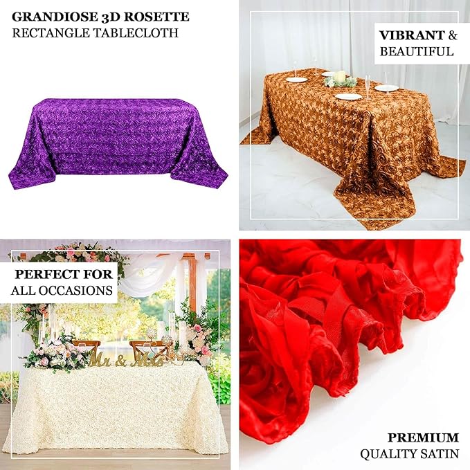 Efavormart 90"X132" Beige Grandiose 3D Rosette Satin Rectangle Tablecloth for Wedding Party Event