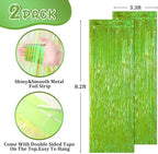 2 Pack 3.3x8.2 Feet Neon Green Foil Fringe Backdrop Curtains, Tinsel Streamers Birthday Party Decorations, Fringe Backdrop for Graduation, Baby Shower, Gender Reveal, Disco Party
