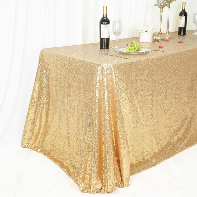 SquarePie Sequin Tablecloth 60 x 120 Inch Light Gold Reflect Lights Bling Sparkly Table Cloth for Wedding Party