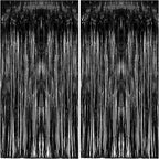 2 Pack Foil Curtain Backdrop Black Metallic Tinsel Foil Fringe Curtains Photo Booth Props for Birthday Wedding Engagement Baby Shower Bachelorette Christmas Holiday Celebration Party Decorations