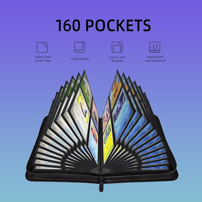 4 Pockets Premium Card Binder 160 Cards Trading Card Binders No Ring Card Storage Display Album(4 Pocket 160 Card Slot,White)