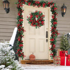 Uguisu 5.6ft Red Artificial Christmas Garland,Eucalyptus Green Garland with Berry Flower Clusters,Artificial Vines for Backdrops, Fireplaces,Dining Tables,Christmas Parties,Indoor and Outdoor Decor.