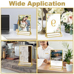 8PCS 5x7" Double-Sided Acrylic Sign Holders, Clear Gold Picture Frames, Table Number Holders with Golden Border for Wedding Reception, Centerpiece, Decoration, Party