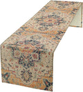 Bohemia Orange Table Runner, Rustic Farmhouse Vintage Geometric Floral Print Table Cover for Home Kitchen Dining Table Party Decor, 13x90inch