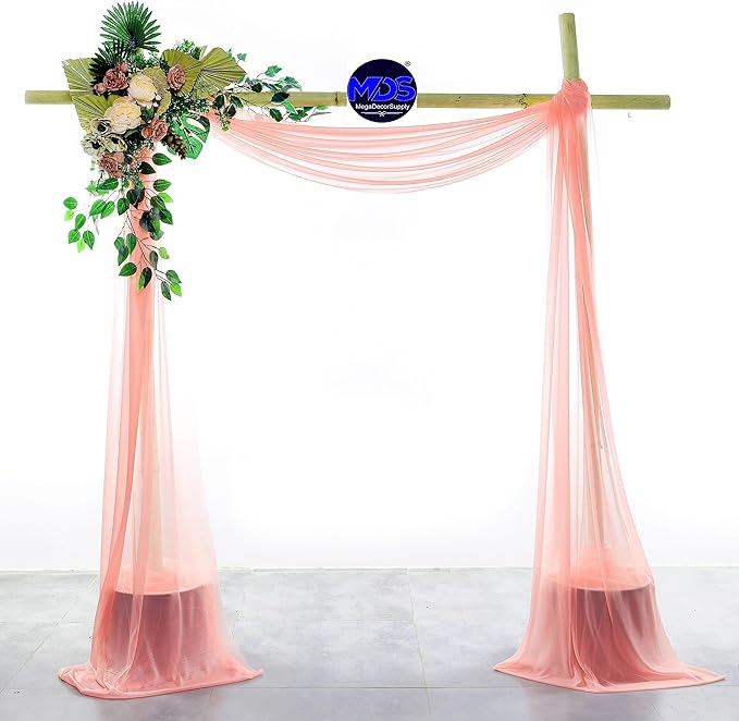 MDS Halloween Chiffon Draping Fabric - 2 Panel, 30" Wide x 75ft Long - Sheer Spooky Arbor & Canopy Drapery for Haunted House Backdrops, Party Ceilings, DIY Costumes & Themed Events - Peach