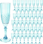 Plastic Champagne Flutes, 48PCS Light Cyan Wine Glasses Goblets Cups Reusable Flute, for Weddings Bachelor Parties Toasting and Events(48, Light Cyan)