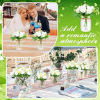 6 Set Centerpiece Table Decorations Mason Jar Table Centerpiece with Flower Mason Jar Wedding Centerpieces Vases Decor for Reception Engagement Party Bridal Shower (White Rose)