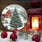 Round Christmas Trees Barn Metal Tin Sign Christmas Vintage Tin Sign for Kitchen Cafe Bar Farmhouse Home Wall Decor Art Winter Decoration 12 * 12 in