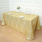 Efavormart 90"X132" Gold Sparkly Sequin Geometric Tulle Rectangular Tablecloth