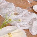 Snowkingdom 13Ft White Cheesecloth Table Runner, 160inch Long Cheese Cloth Boho Gauze Runner for Wedding Bridal Baby Shower Birthday Christmas Holiday Party Sheer Table Decorations