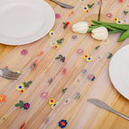 BINBE 1pcs Ivory Daisy Fall Table Runner Embroidery Gauze 10FT Florals Seasonal Tulle Holiday Birthday Kitchen Dining Table Decor for Home Party