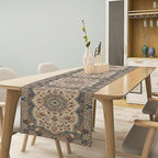 Boho Bohemia Style Table Runner, Vintage Blue Teal Gold Retro Flower Rustic Country Style Floral Print Pattern for Home Kitchen Table Decor Dining Coffee Room Garden Party Decor 13x72in