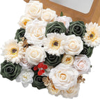 Christmas Artificial Flowers Poinsettia Flower Mix Silk Flowers Fake Roses with Stems for DIY Table Centerpieces Christmas Tree Xmas Wreath Holiday Home Party Decor