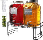 2 Gallon Drink Dispensers for Parties, 2 Pack Beverage Dispensers with Stand, Glass Water Jug Dispenser, with 18/8 Stainless Steel Spigot, Great for Party, Wedding, Picnic, BBQ