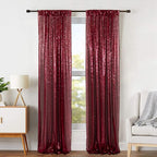 ShinyBeauty Burgundy Sequin Curtain Backdrop 2 Panels 4FTx8FT Photo Curtain Backdrop Curtain Panels 96 Inches Long -190522E