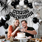 19th Birthday Decorations for Boys Men, Black Silver Happy Birthday Party Decorations， 19 Year Old Party Supplies with Number 19 Balloons, Banner, Fringe Curtains Kit