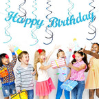 Light-Royal Blue White Birthday Party-decorations - 21pcs Boys Men Ocean Happy Banner,Navy Dusty Paper Streamers Lanterns Honeycomb,tissue Pom Poms Fan,Nautical Adult Garland Supplies Decor Huglony
