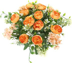 Artificial Flowers Fake Peony Silk Mini Plastic Bridal Flowers for DIY Wedding Bouquets Home Decorations 2 Packs(Orange)